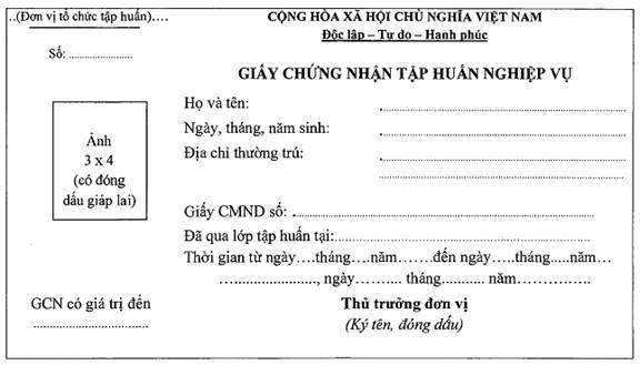 Giấy chứng nhận tập huấn nghiệp vụ lái xe